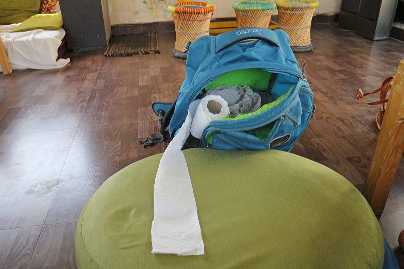 Toilet roll in bag