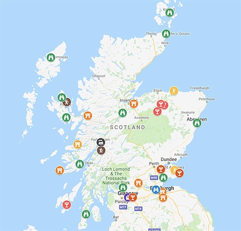 Map of places to visit in Scotland